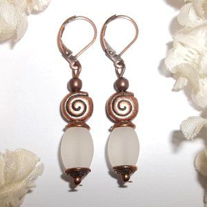 Earrings, Boho Earrings, White Earrings, Copper Earrings, Earring Set, Gift 7937